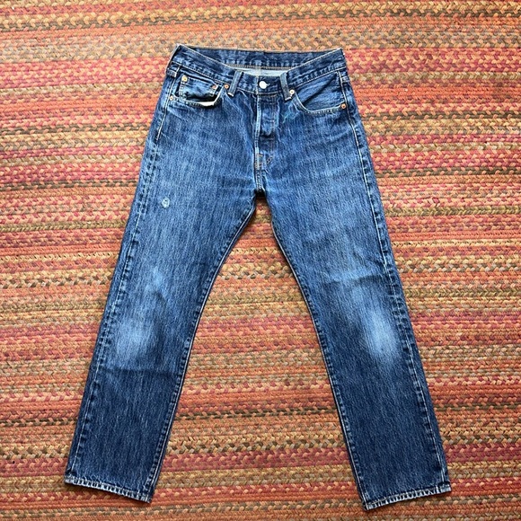 LEVIS CLASSIC DENIM 501 DARK WASH BUTTON FLY JEANS BOYFRIEND - Picture 1 of 7